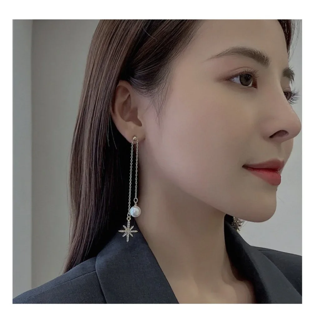 💙Star Shiny Pearl Threader Earrings - Picture 4 of 12